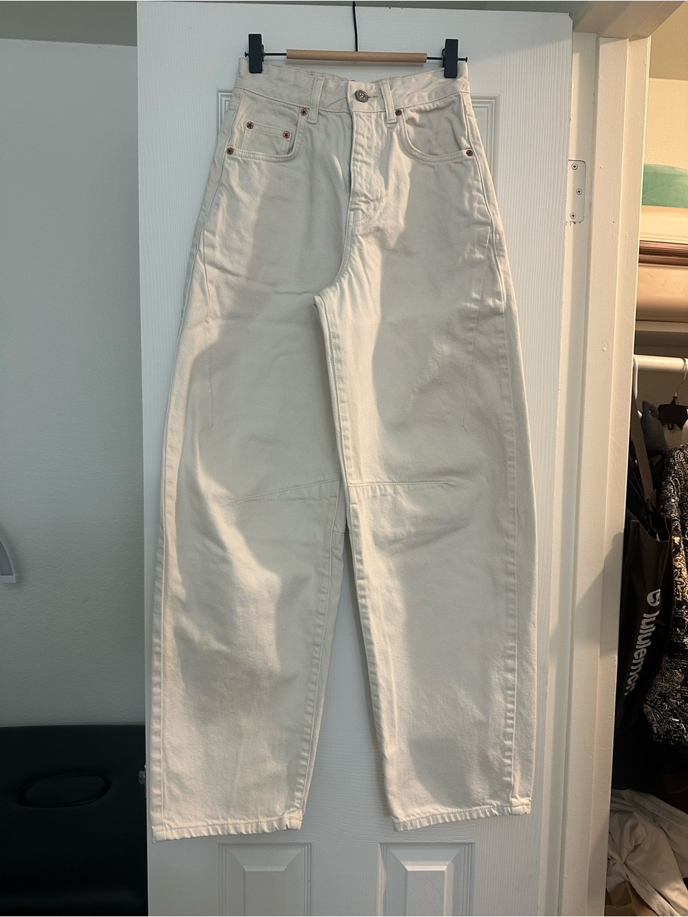 Urban Outfitters Cream High-Rise Wide-Leg Jeans